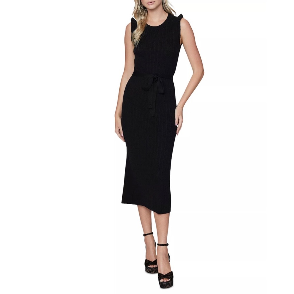 NWT PAIGE Gardenia Pointelle Stitch Fall Sweater Midi Dress in Black, Sz XL